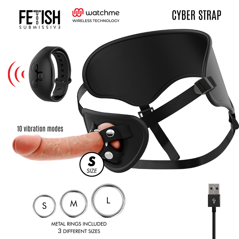 FETISH SUBMISSIVE CYBER STRAP - ARNÊS COM TECNOLOGIA DILDO WATCHME S DE CONTROLE REMOTO - Image 2