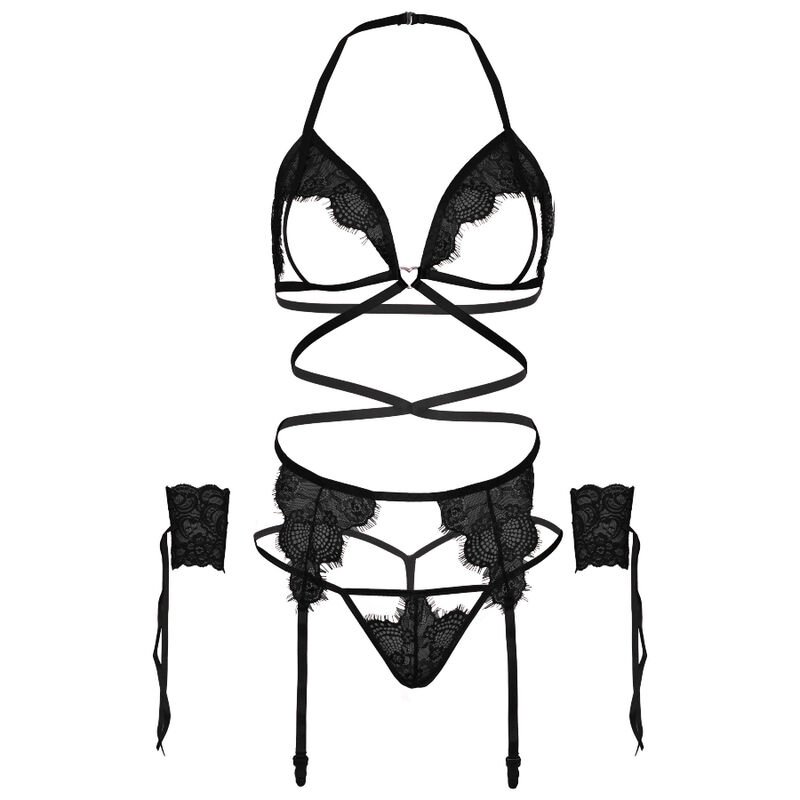 LEG AVENUE - CONJUNTO DE QUATRO PEAS SUTI, G-STRING, CINTO-LIGA E PUNHOS DE PULSO TAMANHO ÚNICO - PRETO - Image 5