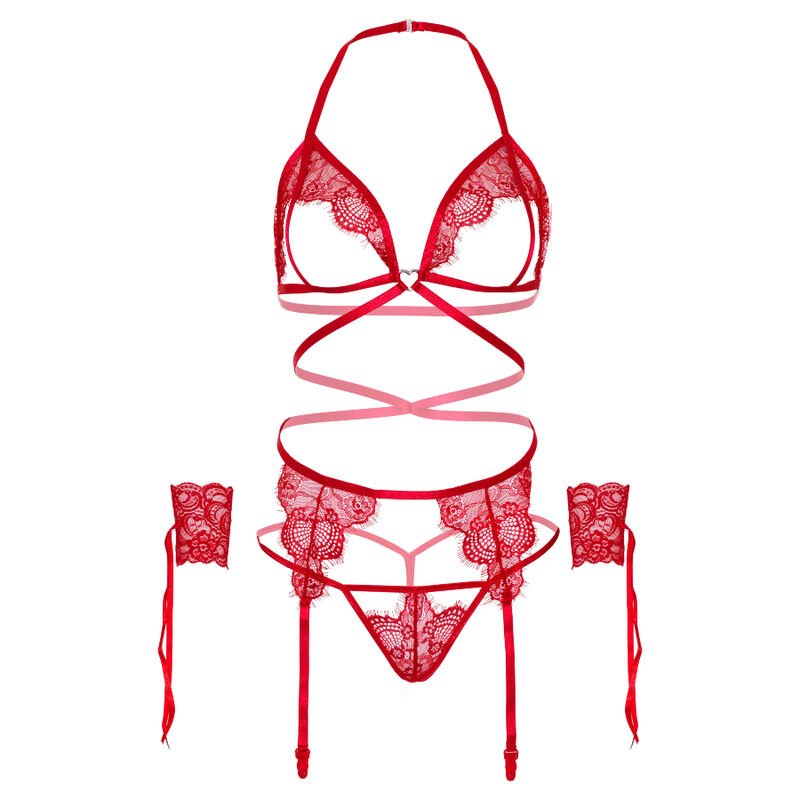 LEG AVENUE - CONJUNTO DE QUATRO PEAS SUTI, G-STRING, CINTA-LIGA E PUNHOS DE PULSO TAMANHO ÚNICO - VERMELHO - Image 5