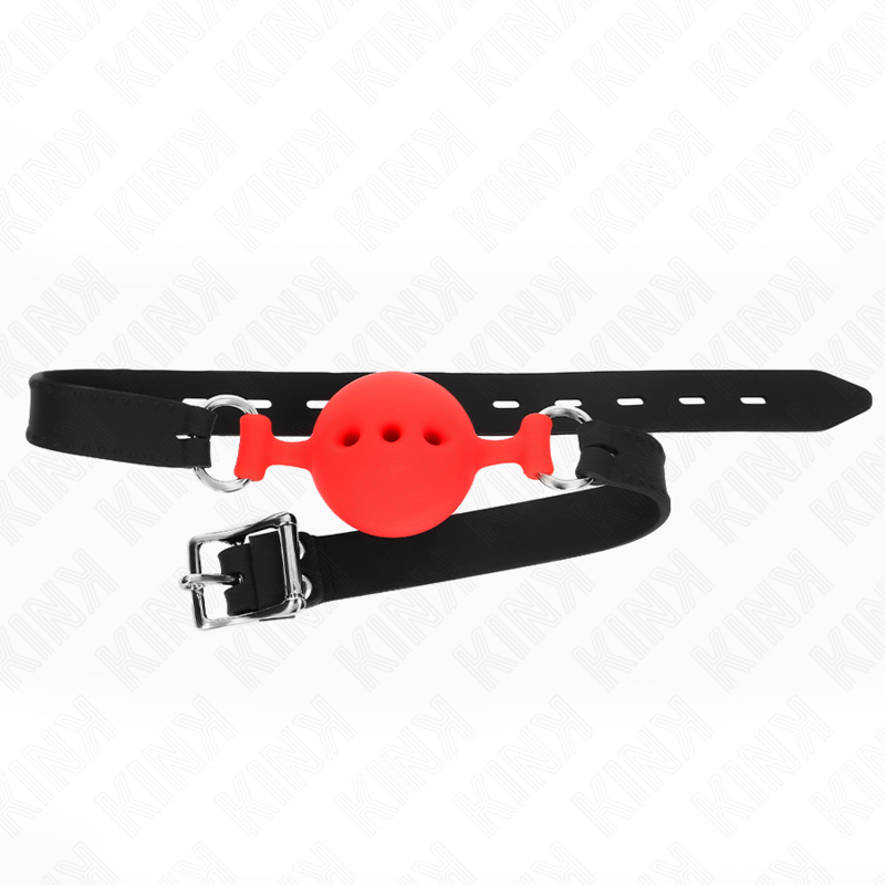 KINK - MORDAÇA COMPLETA DE SILICONE 55 x 2 CM COM BOLA DE 4,5 CM TAMANHO M VERMELHO AJUSTÁVEL 35-51 CM - Image 3