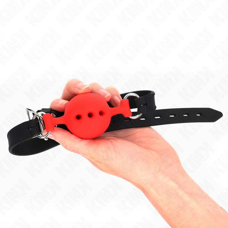 KINK - MORDAÇA COMPLETA DE SILICONE 55 x 2 CM COM BOLA DE 4,5 CM TAMANHO M VERMELHO AJUSTÁVEL 35-51 CM - Image 2