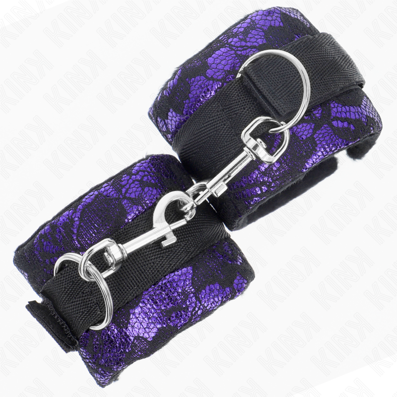 KINK - PUNHOS DE RENDA DE VELUDO CURTO E BIND DE NYLON ROXO / PRETO 23 X 6,5 CM - Image 2