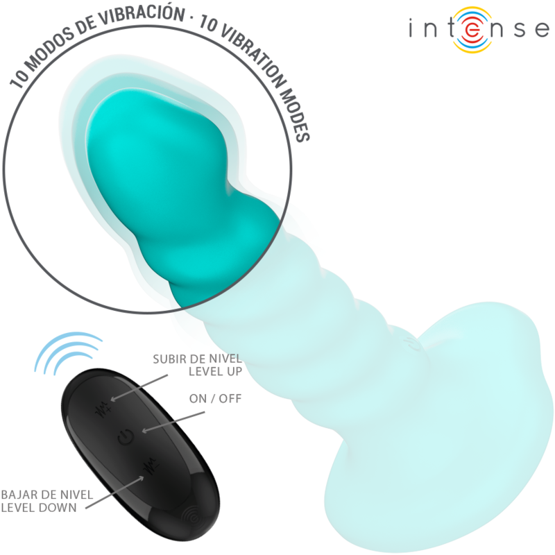 INTENSE - VIBRADOR BUFFY TAMANHO P DESIGN ESPIRAL 10 VIBRAÇÕES CONTROLE REMOTO AZUL - Image 3