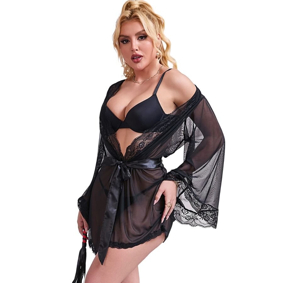 SUBBLIME - ROBE EM TECIDO TRANSPARENTE COM DETALHE DE RENDA PRETO L/XL - Image 4